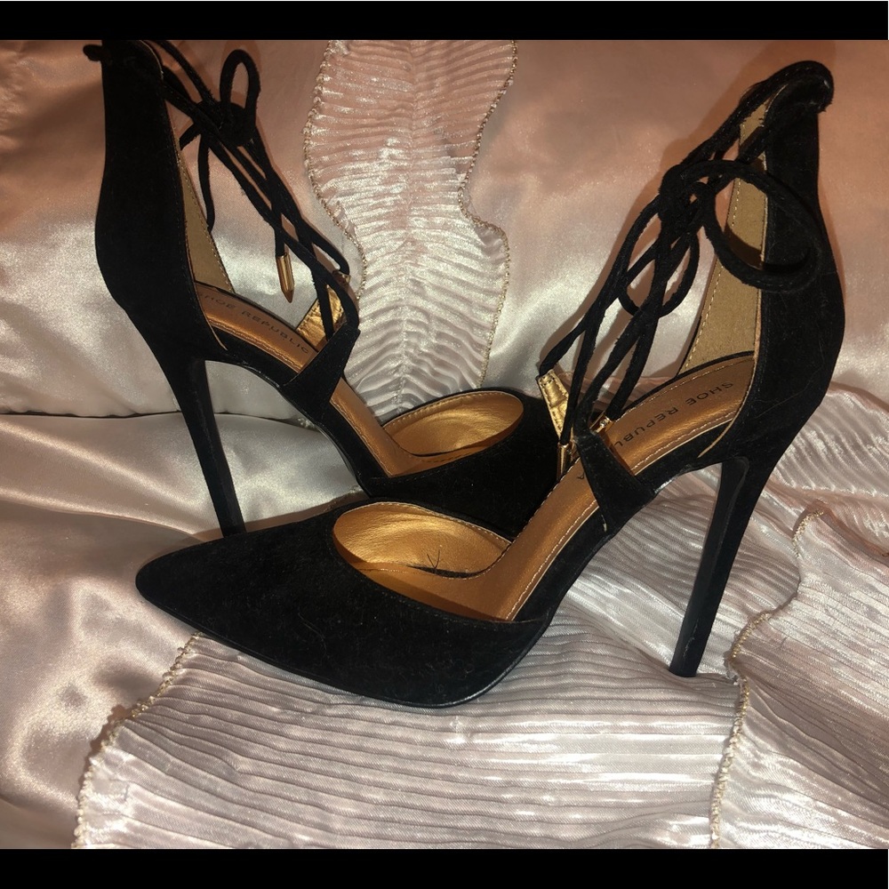 Black Velvet Wrap Around Heels